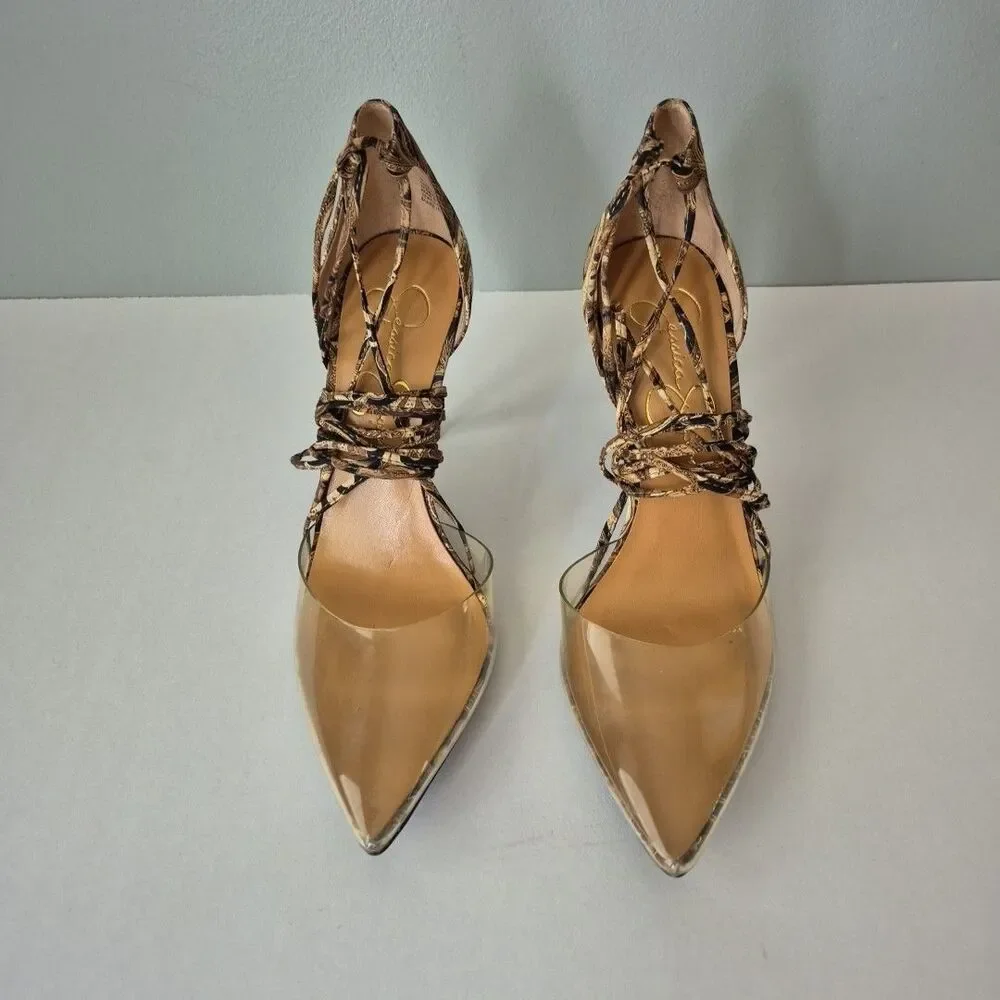 Jessica Simpson Brown Black Paisley Hemmie Wrap Around Calf High Heels Womens 6M